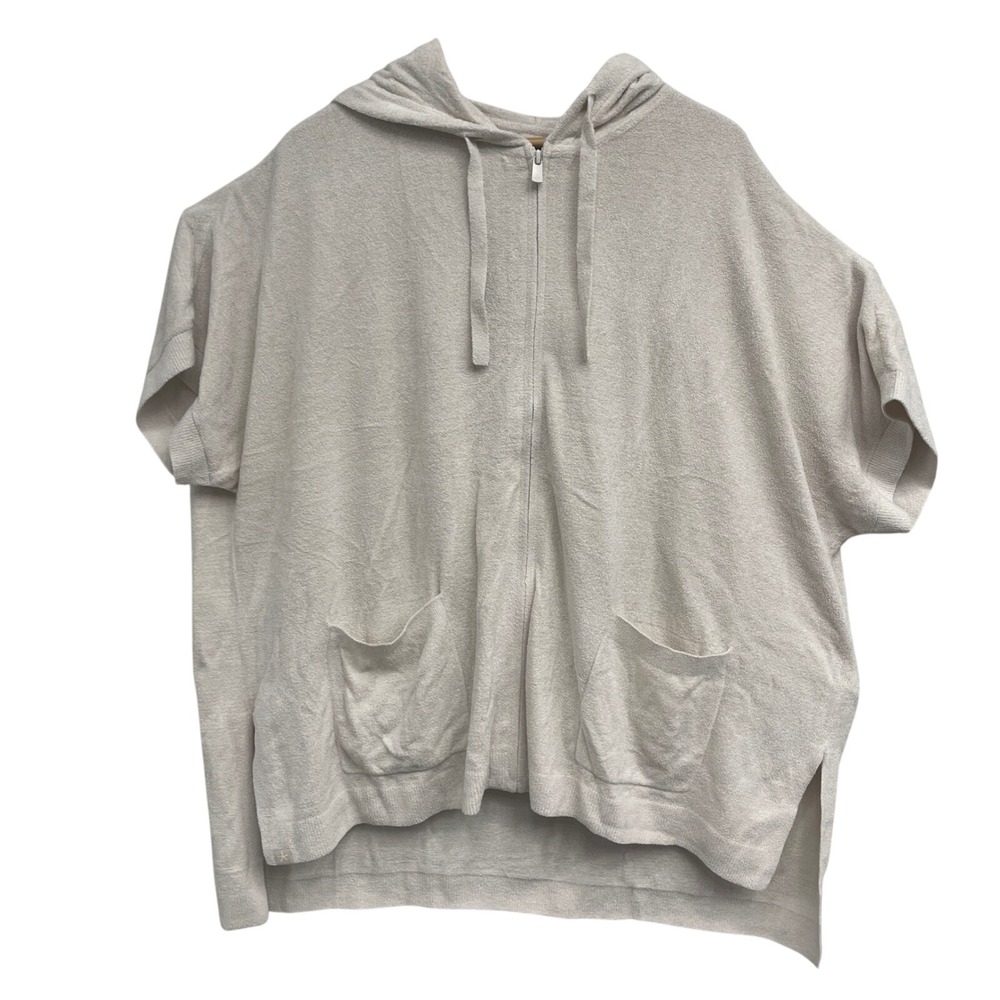 Barefoot Dreams CozyChic Ultra Lite Almond Zip Up Hoodie 1X Short Sleeve Pockets